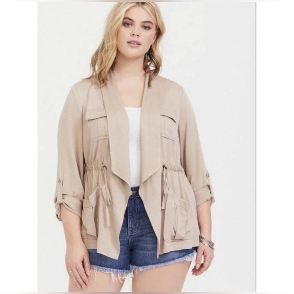 Torrid twill peplum utility tie front drawstring drape military lagenlook 2x